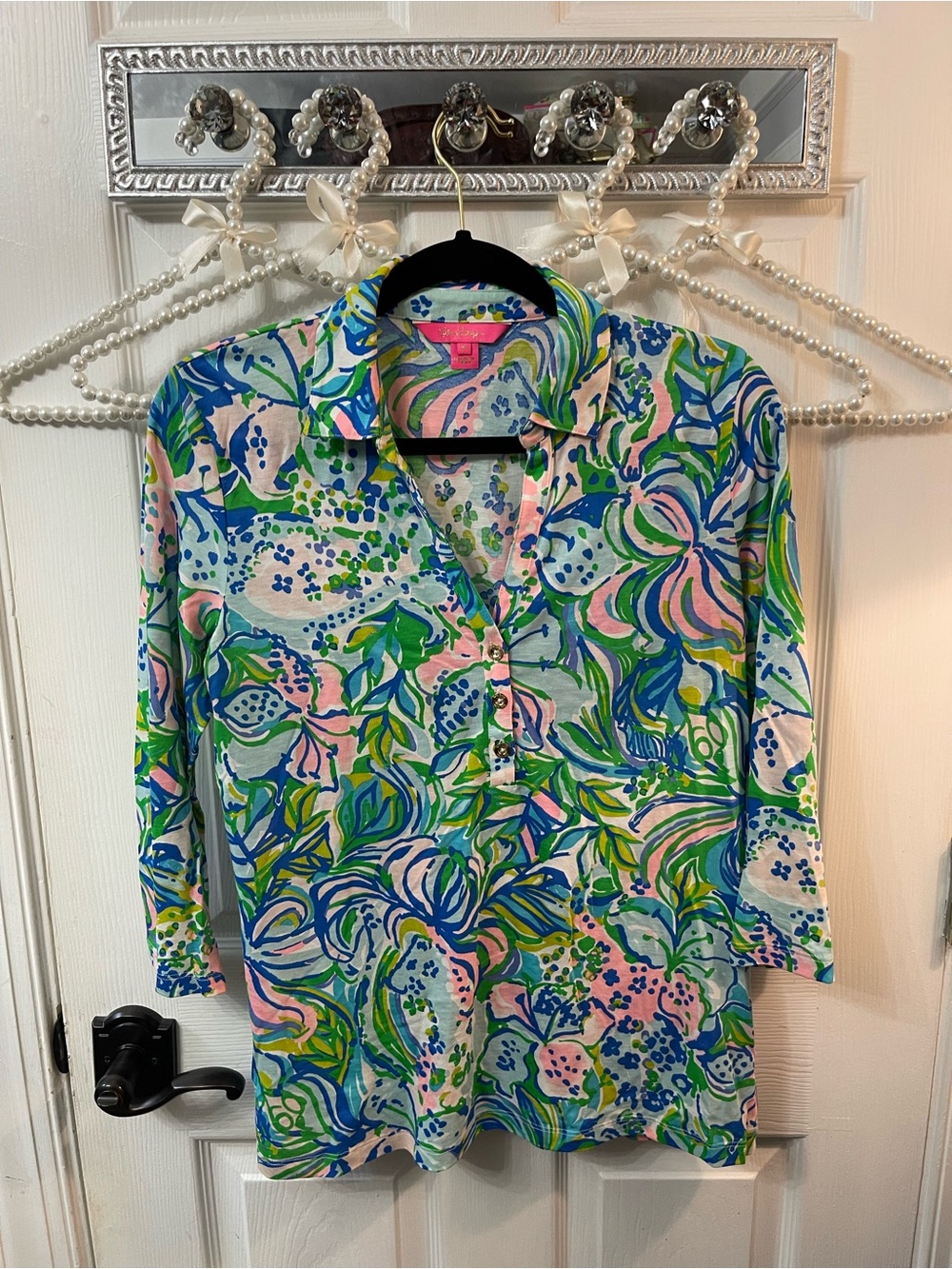 Lilly Pulitzer Floral Popover Tunic in Pink Green Blue